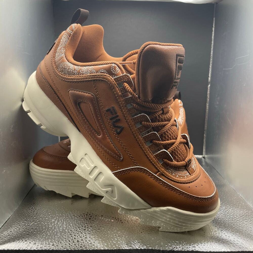 Fila Like New 90s Style Grunge Streetwear Brown Paisley Chunky Sneakers Size 10